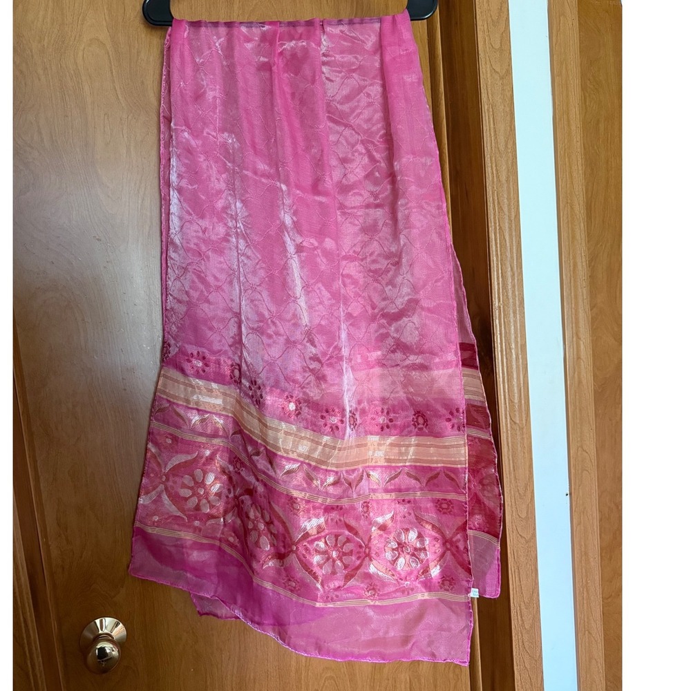 Vintage 100% Cambodian Silk Scarf Shawl Wrap Hand Rolled Edge 77x22 Magenta Pink